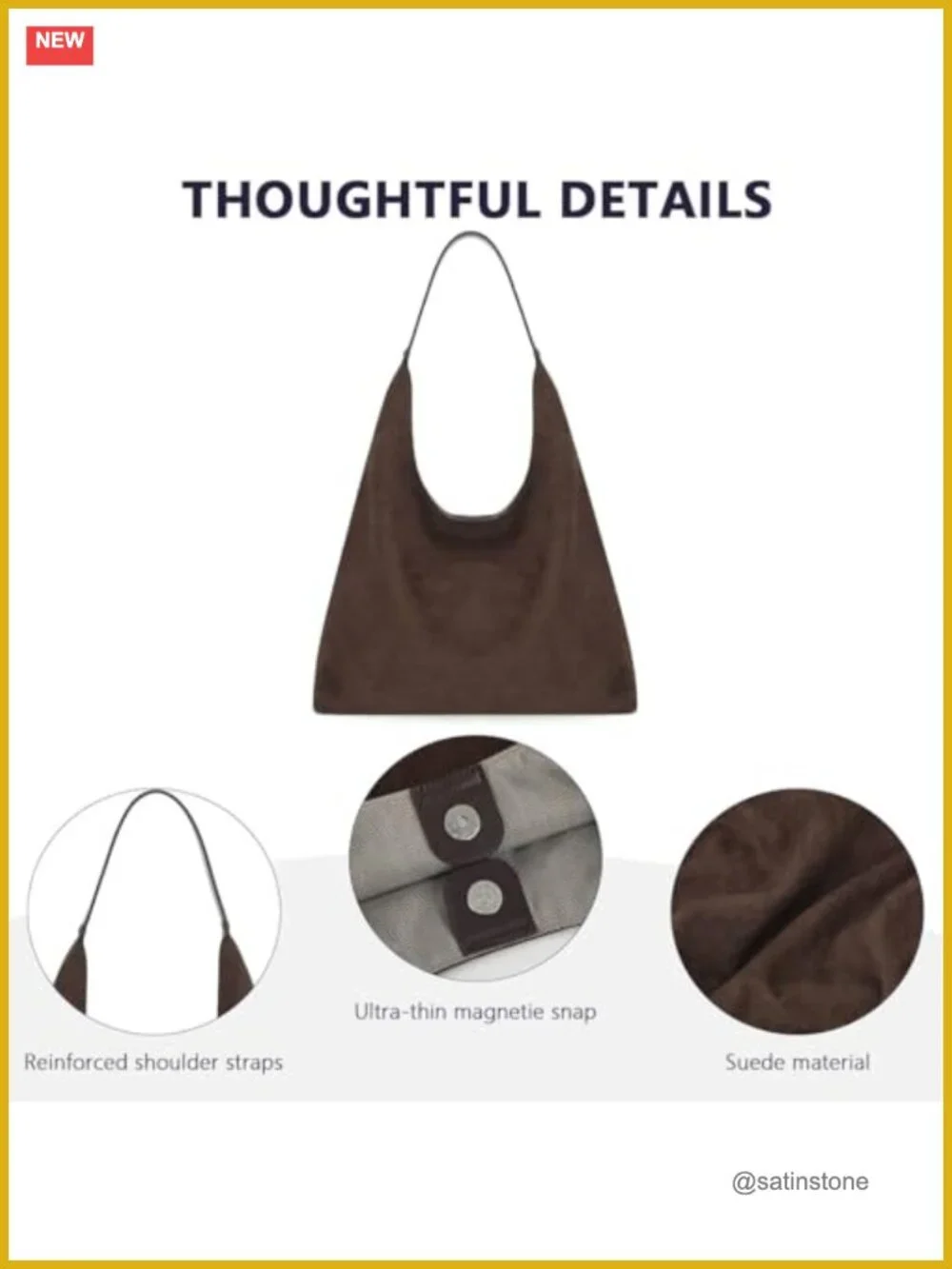 Faux Suede Slouchy Hobo Tote with Removable Pouch for Women